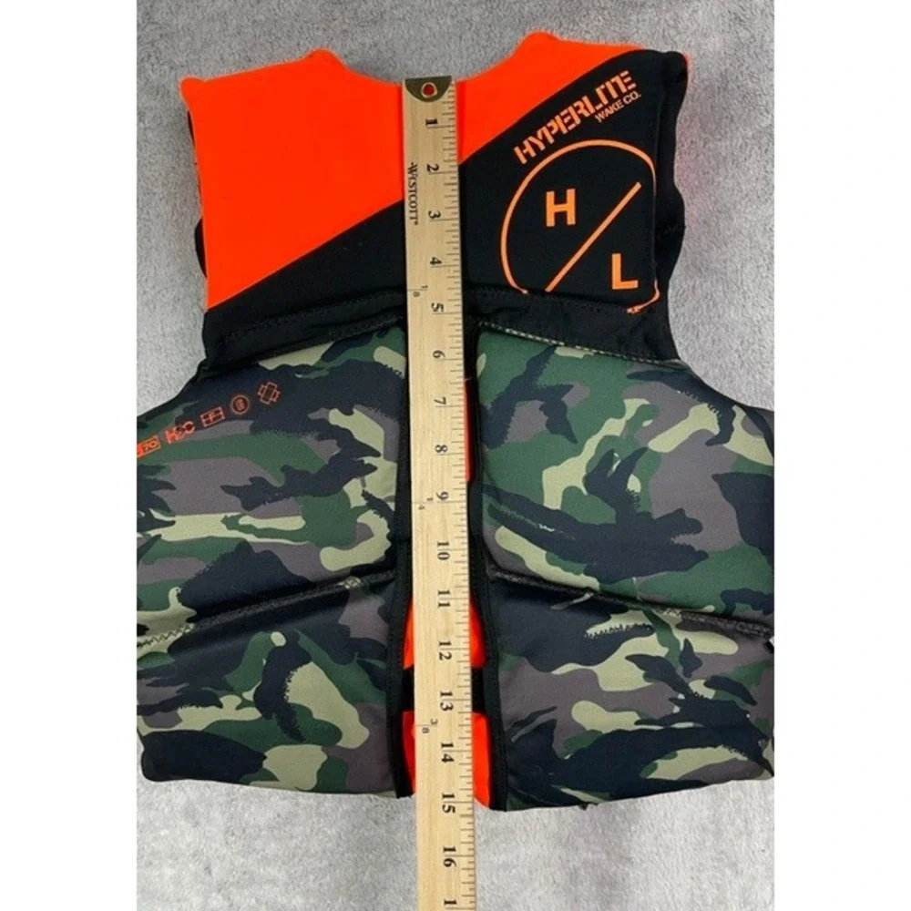 Hyperlite Youth Life Vest PFD Camo Orange Size 55-88 lbs US Coast Guard Approved